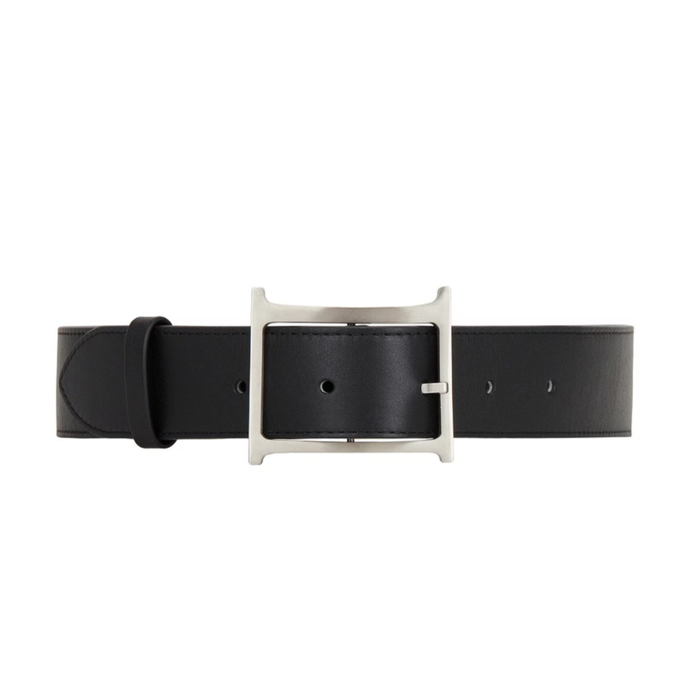 Black Leather Belt with Silver Buckle